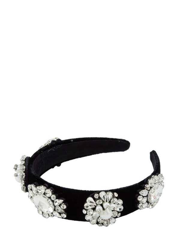 Pearl and Crystal Floral Decorated Velvet Head Band 12 for wholesale by anbfashion