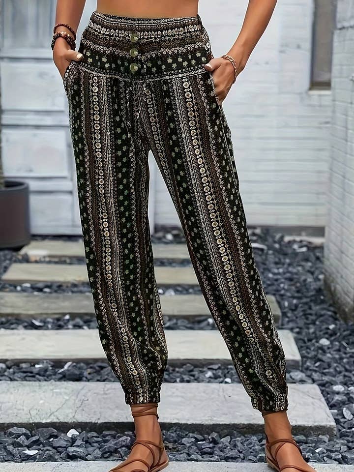 NINEXIS - Wholesale Pants - Women's - CWBLP2069_BOHO PRINT ELASTIC WAIST DRAPED JOGGER PANTS2