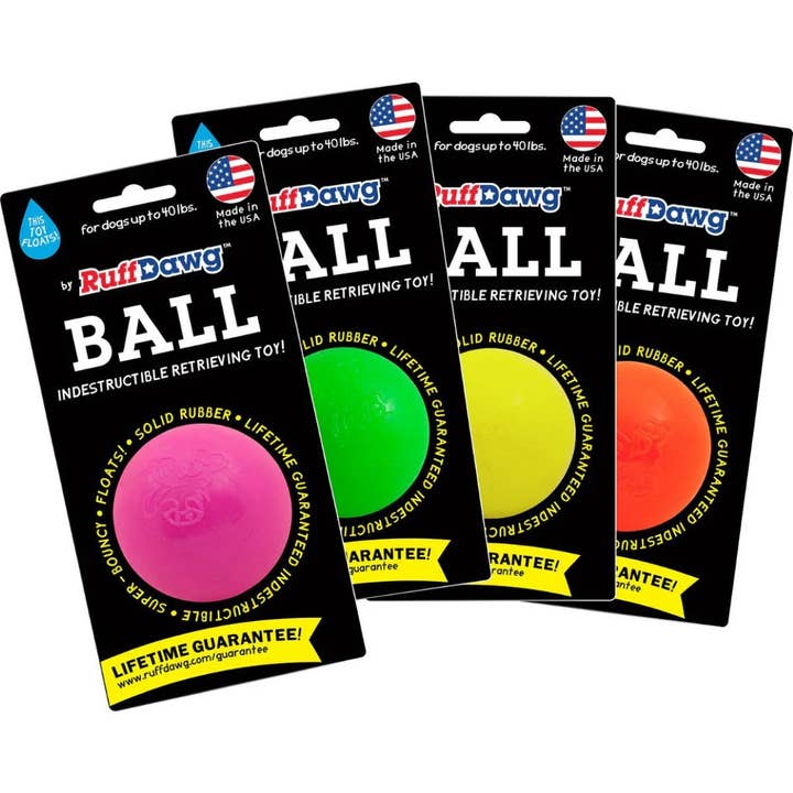 Playful Tail - Wholesale Pet Fetch Ball - Dog - Ruff Dawg Indestructible Ball Tough Dog Chew Toy, Assorted (Multiple Sizes Available)