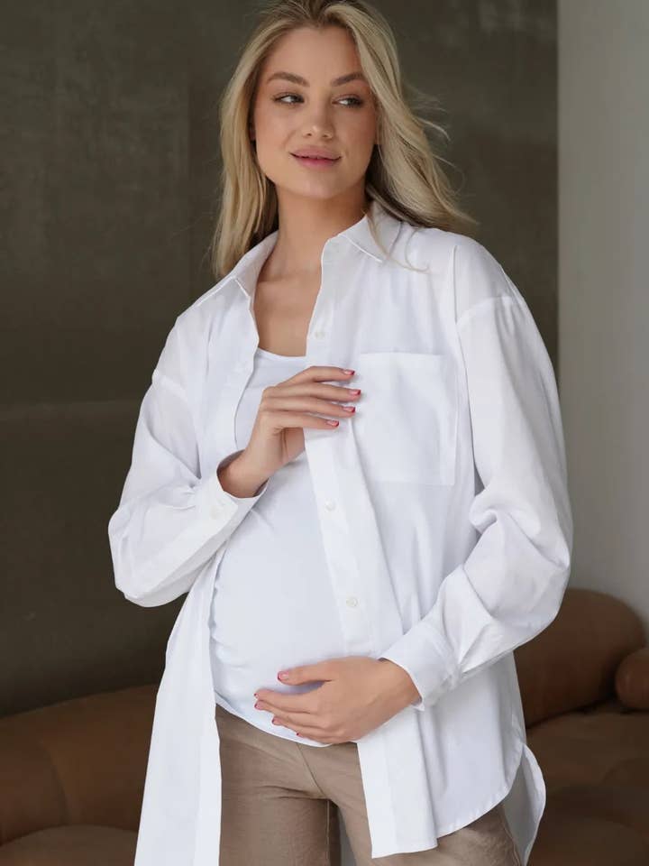 Maternity Oversized Basic White Blouse (Shirt) 2101765 for wholesale by Maternity Clothing