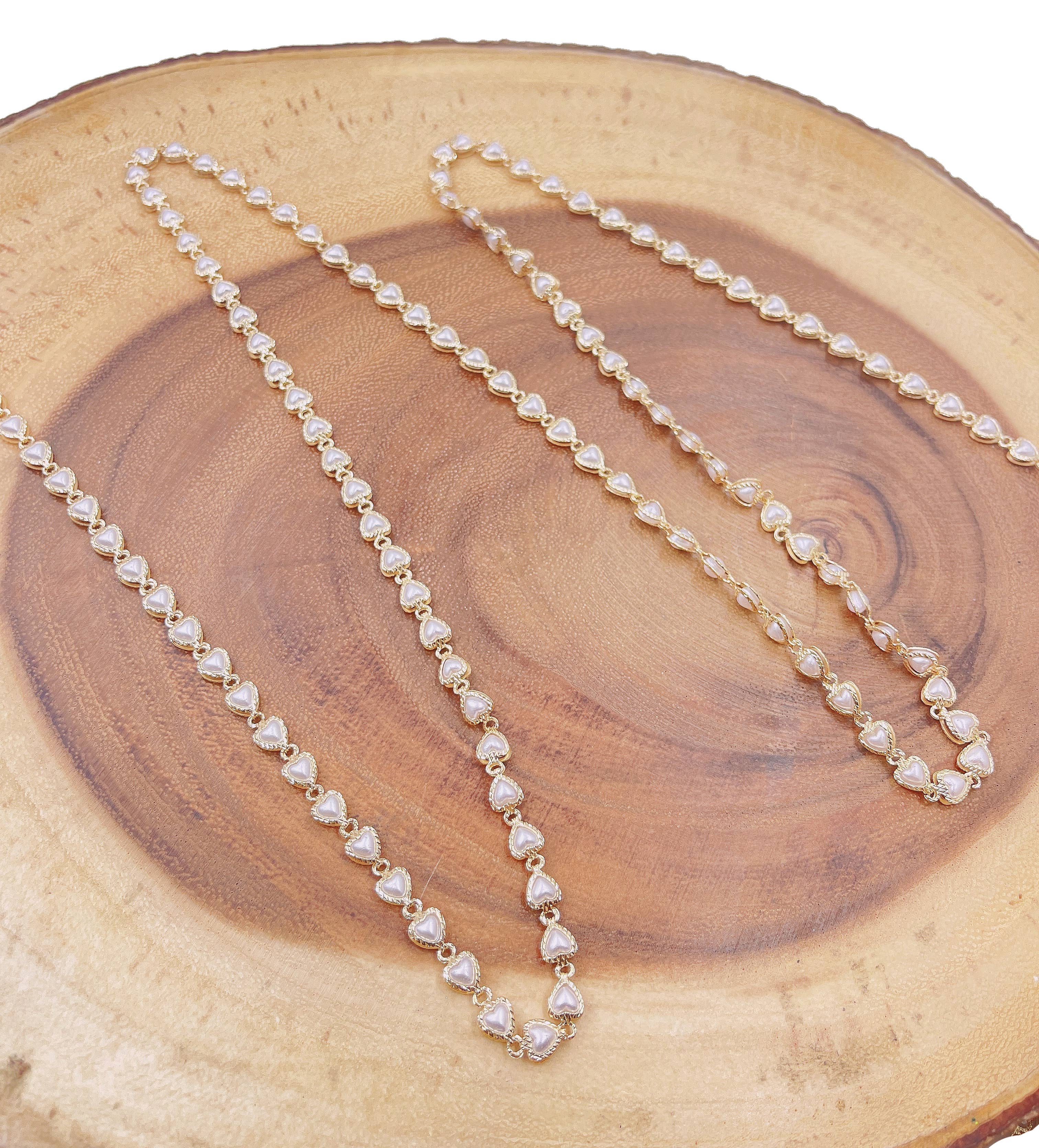 Beads Creation – wholesale Beads – White Pearl Heart Chain, MOP Pearl Chain by Foot, CH2966