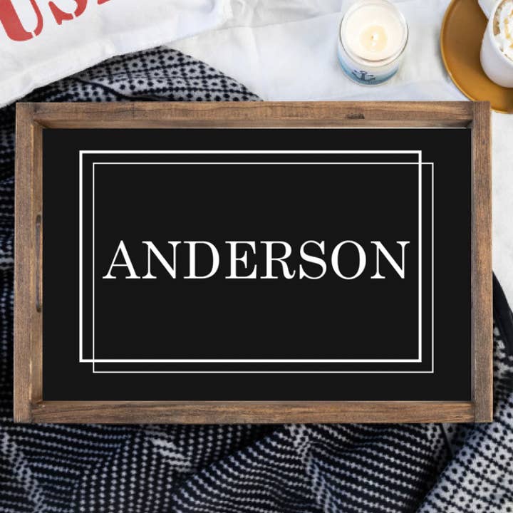 Personalized Black Your Word Wooden Serving Tray for wholesale by Rustic Marlin