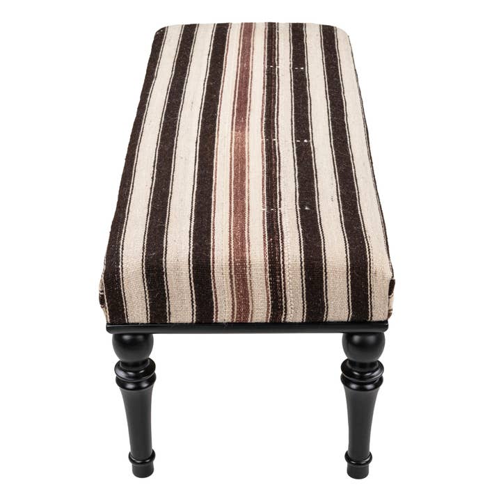 Rugtolia - Wholesale Bench - Neutral Striped Kilim Upholstered Bedroom - Entryway Wooden Bench4