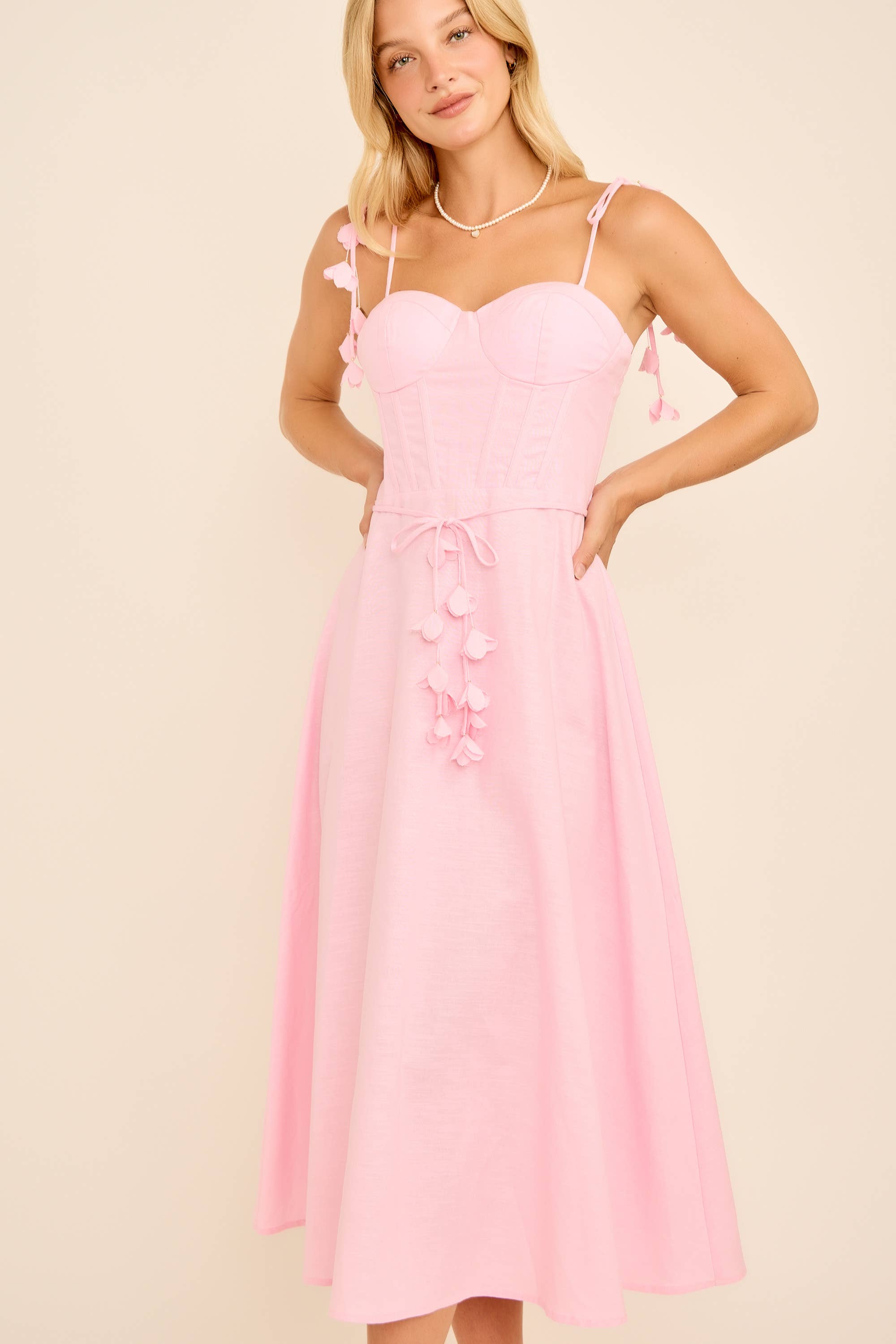 Main Strip - Wholesale Dress - Women's - Tie Belt Flare Midi Dress17