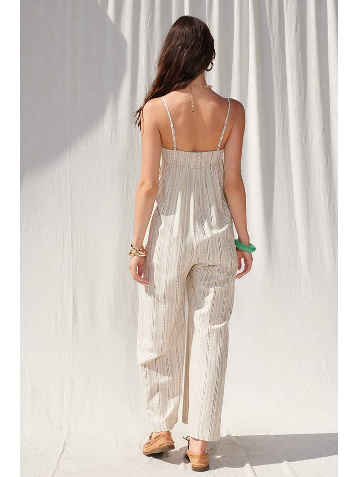 Natural Stripe Linen Jumpsuit for wholesale on Faire4