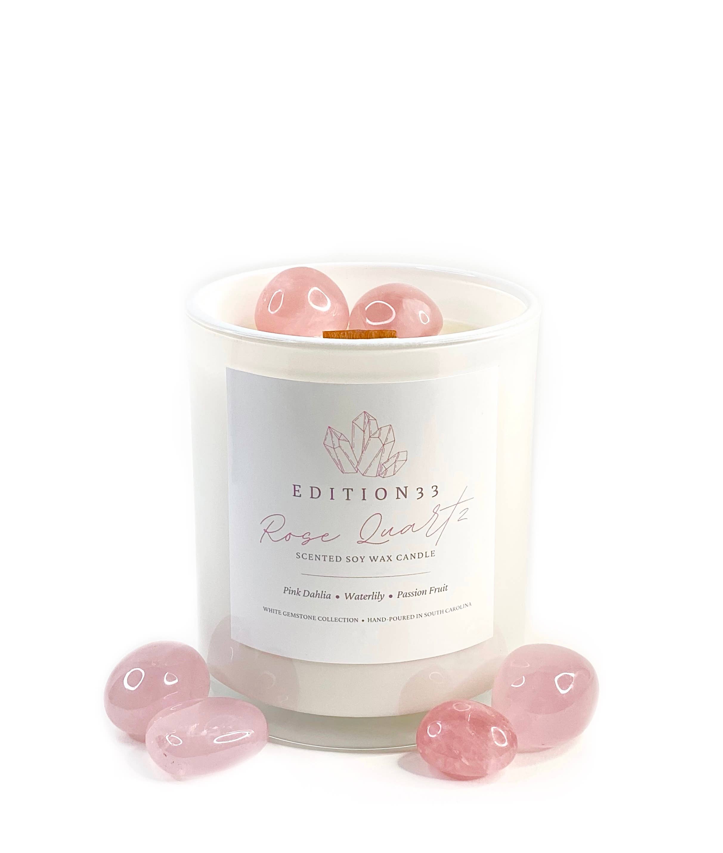 EDITION 33 - Wholesale Jar/Filled Candle - ROSE QUARTZ GEMSTONE CANDLE