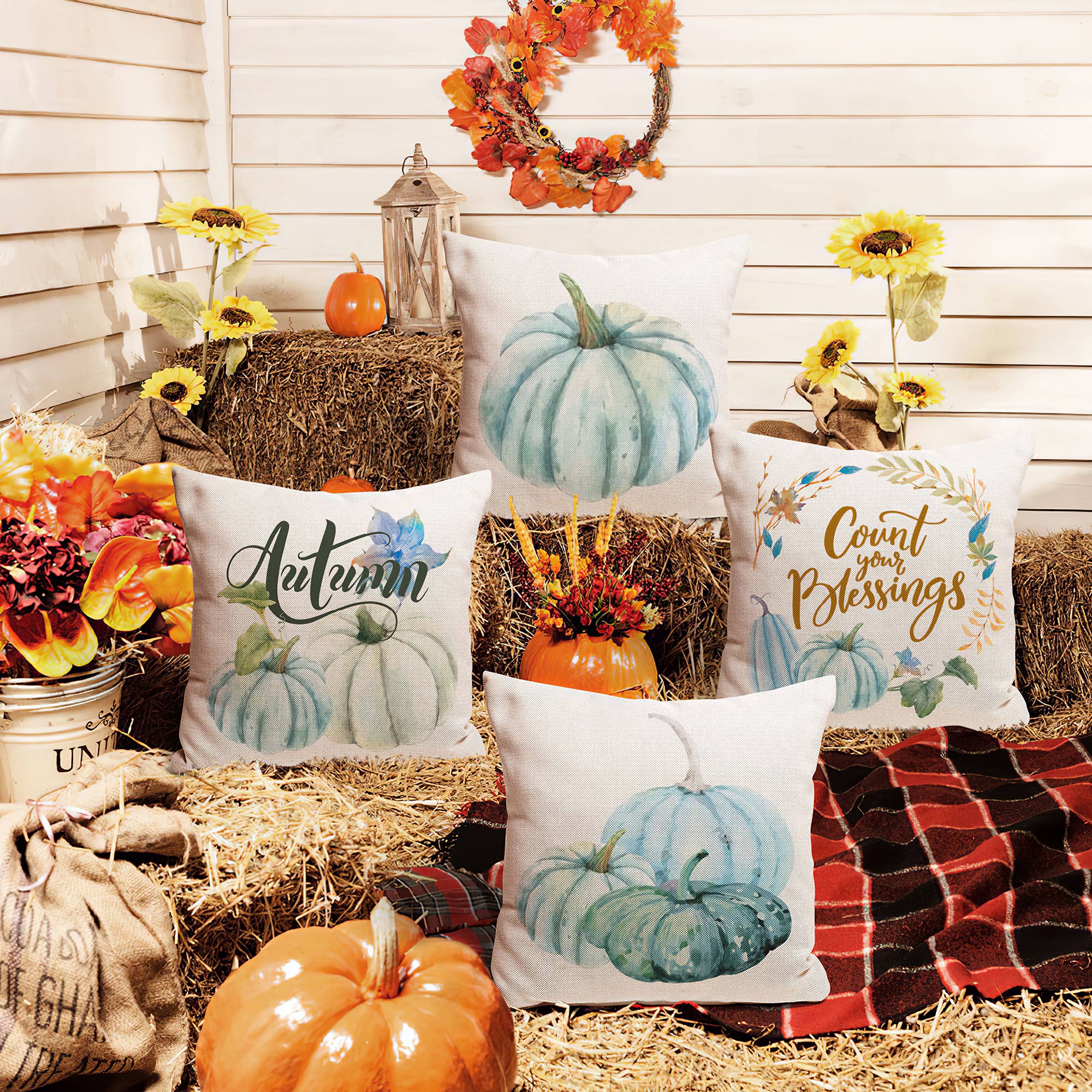 Fun Little Toys - Wholesale Throw Pillow Cover - 4PCS Fall Thanksgiving Pumpkin Pillow Cover3