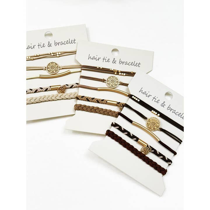 Neutral Tone Boho Inspired Hair Tie Bracelets for wholesale by Love and Repeat