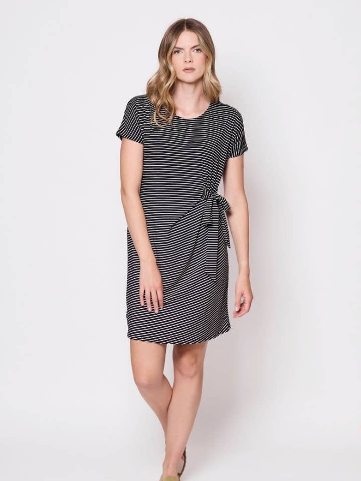Joelle dress - cap sleeve dress in striped bamboo jersey for wholesale by tangente