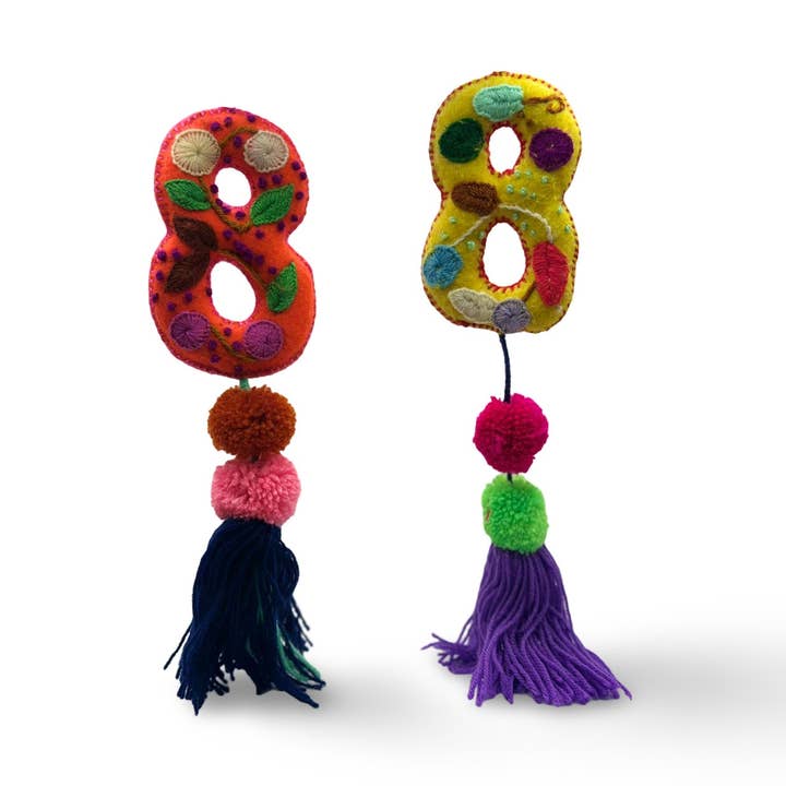 Ornamento Encantado Bordado de Número de Fieltro Colorido #8 Surtido para venta al por mayor de Sanyork Fair Trade