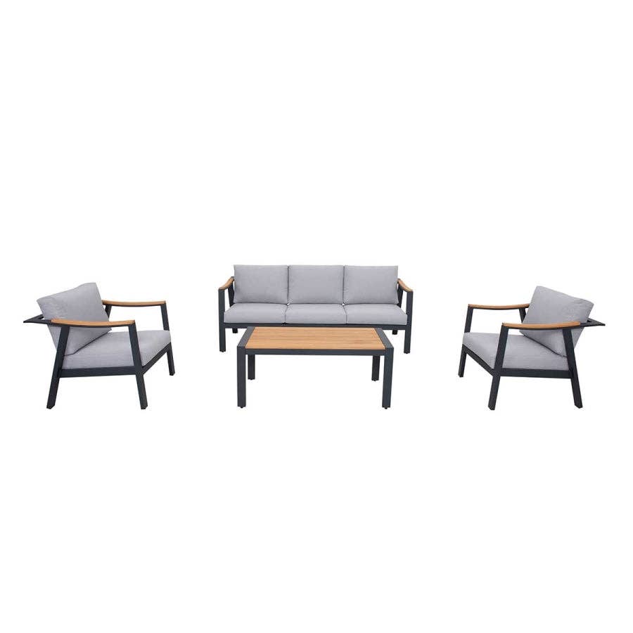 Silver Gray Nova 4-Piece Aluminum & Teak Sofa Set with Stationary Chairs for wholesale on Faire1
