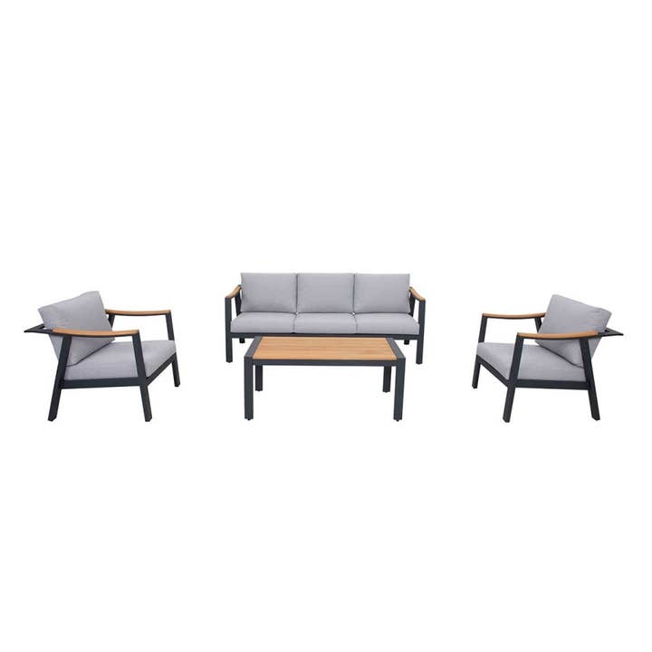Silver Gray Nova 4-Piece Aluminum & Teak Sofa Set with Stationary Chairs for wholesale on Faire1