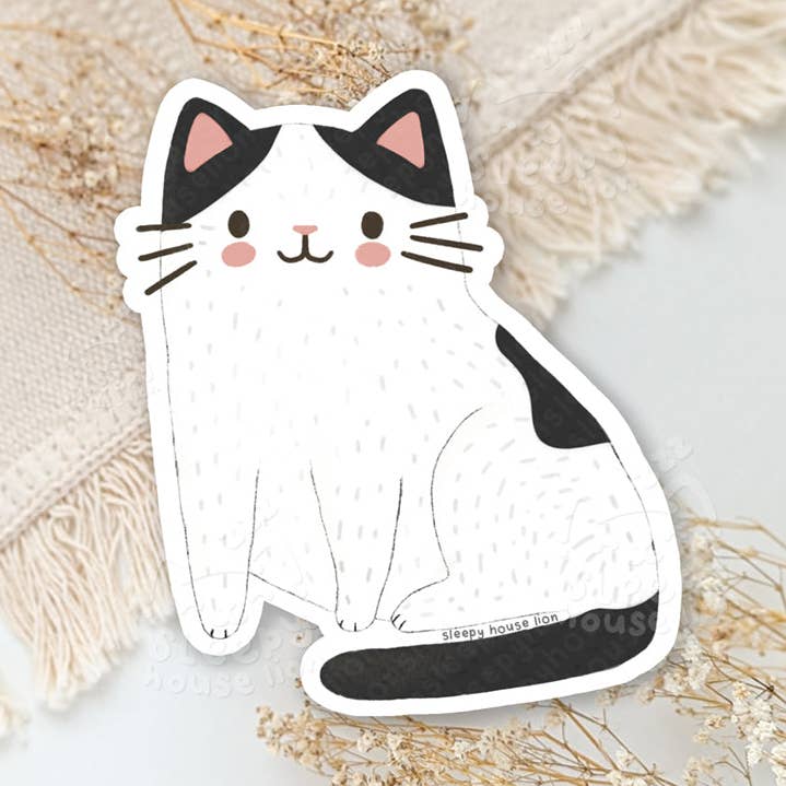 White Cat with Black Turkish Van Cat Vinyl Sticker for wholesale by Sleepy House Lion