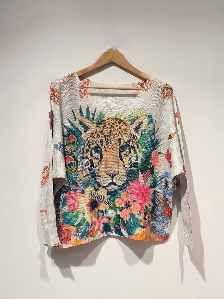 PESS PRINT PE25 Tiger Flowers - boat neck for wholesale by Pomelo paris