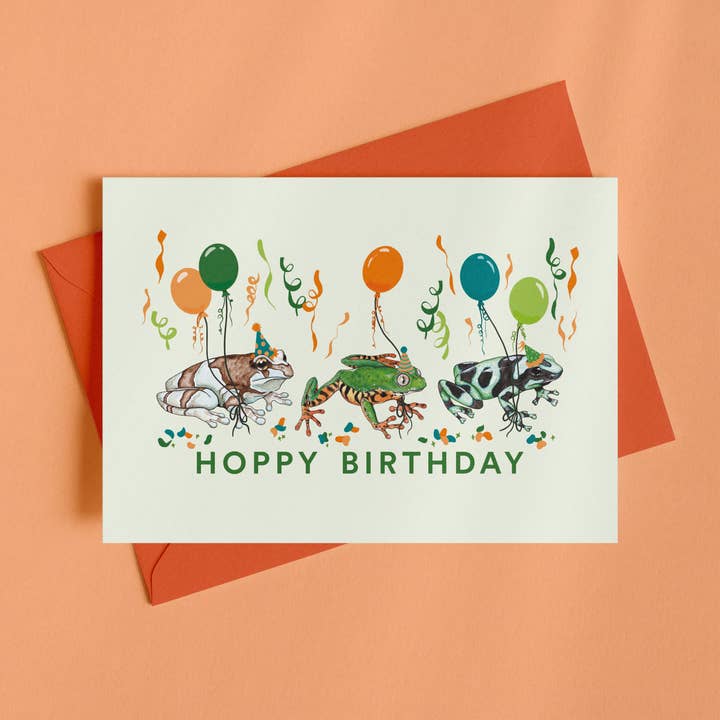 Carte Grenouille - Jeu de mots Sautillant Anniversaire - Joyeux Anniversaire pour la vente par Drawn to Nature