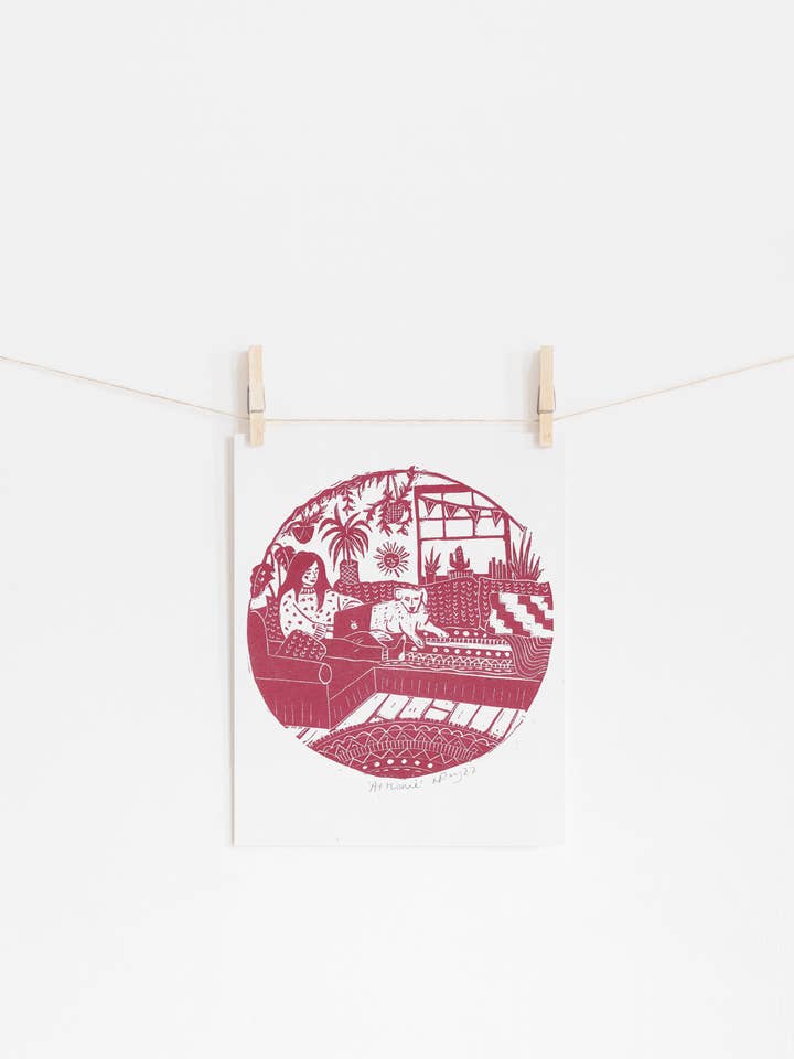 'At Home risoprint' mysig inredning, boho, vinterkonst, hundkonst för wholesale av Prints by the Bay