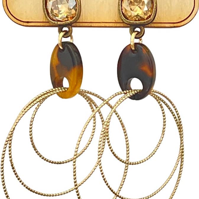 Triple gold circle earring, Austrian crystal for wholesale by Pink Panache Brands