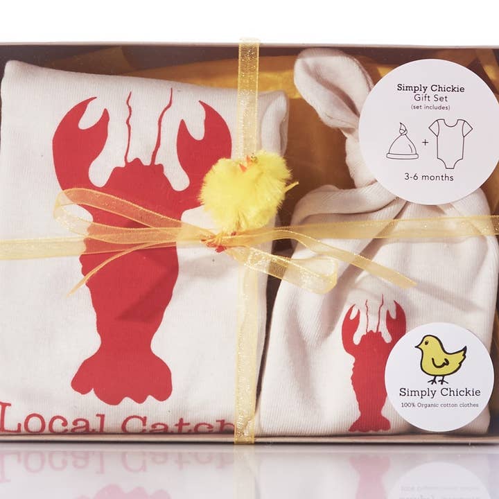 Baby Organic Gift Romper + Hat Long Sleeve Lobster Onesie for wholesale by Simply Chickie® Organic Baby & Kids | USA Made • Ships USA