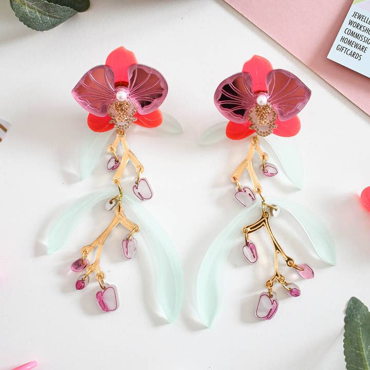Orchid Statement Earrings for wholesale by Working Clasp
