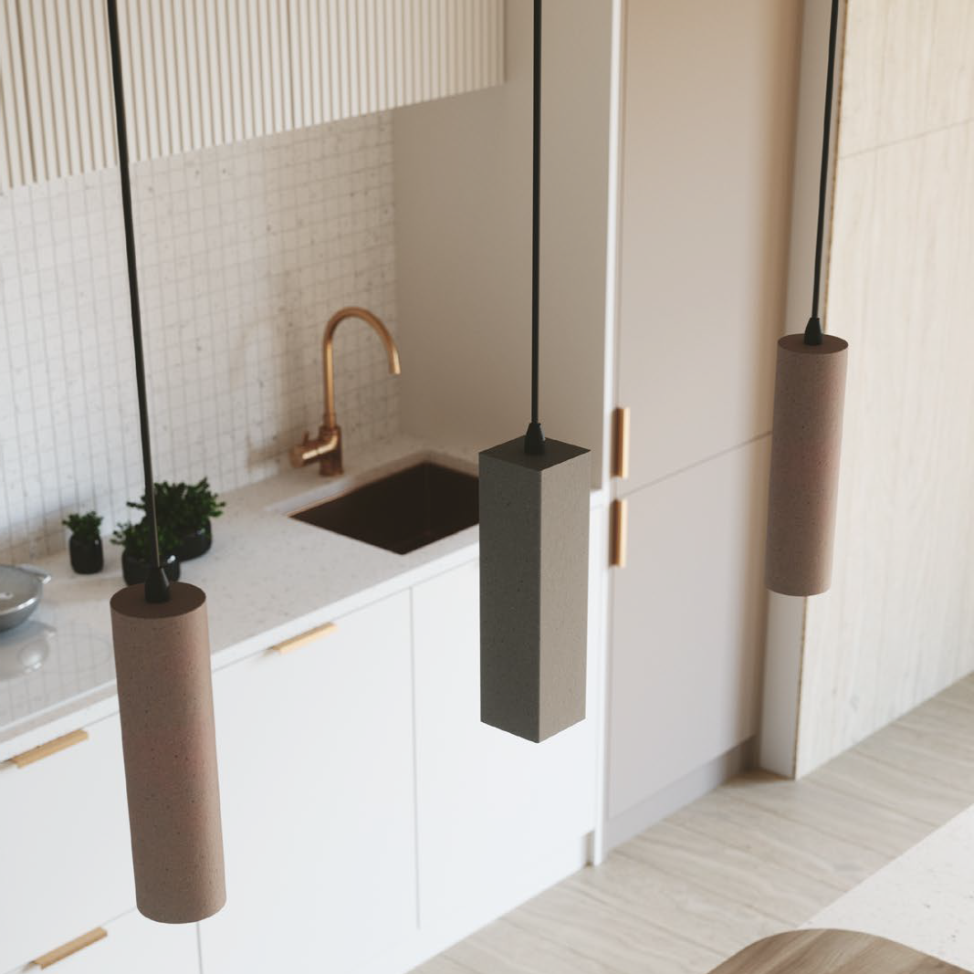 Gruppo F.T – Großhandel Kronleuchter/Hängeleuchte – Kruk Pendelleuchte mit quadratischer Struktur aus naturbelassenem Beton (1XGU10)1