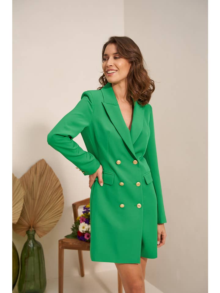 Attentif Paris – Engroshandel Jakke - Dame – Solid dobbeltradet blazer-kjole med guldfarvede knapper2