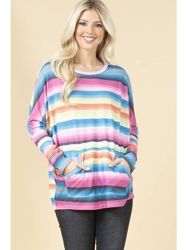 Multi Colored AV1048-VENTURA STRIPED DOLMAN SLEEVE HACCI TOP for wholesale on Faire3