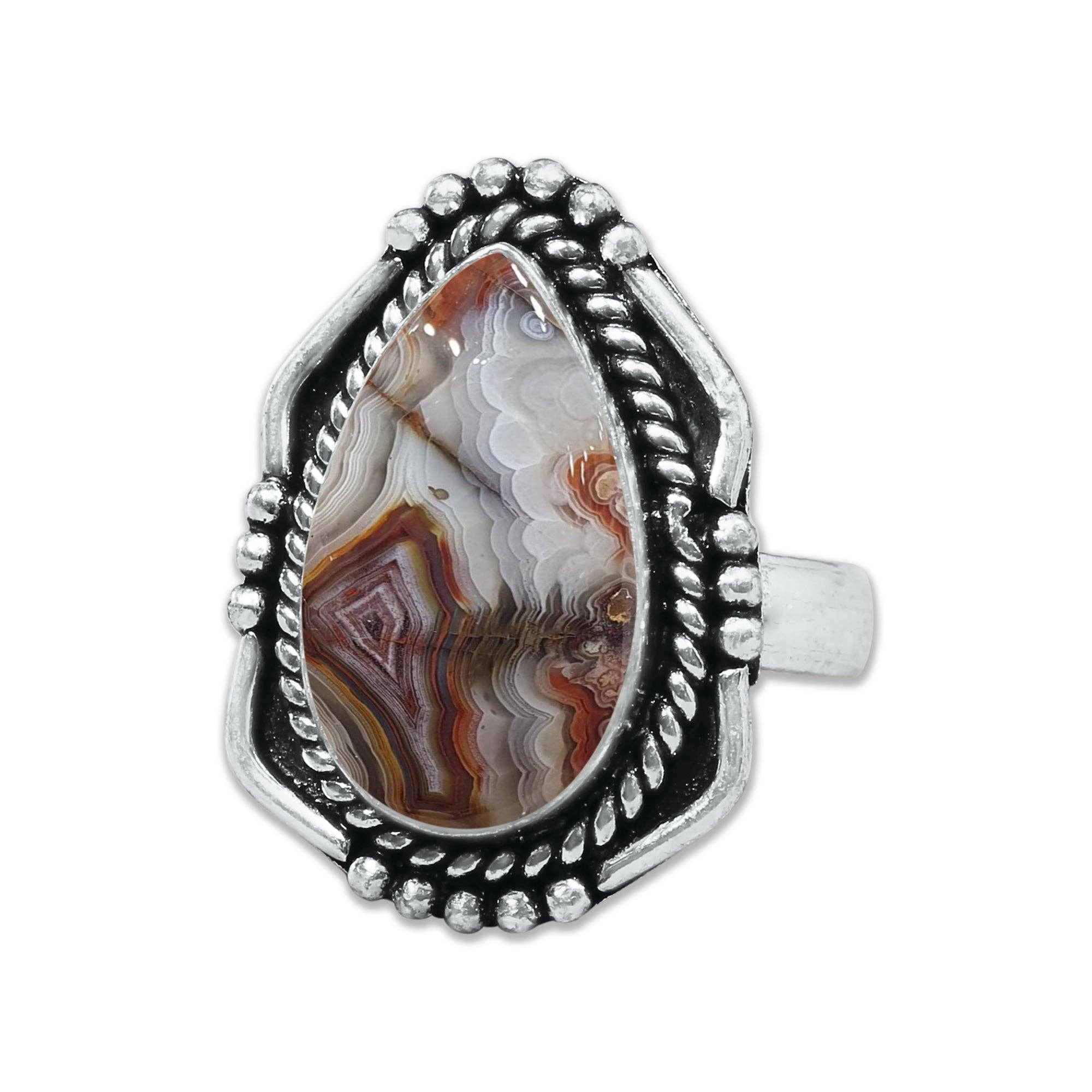 Handmade Jewels - Wholesale Cocktail/Statement Ring - Crazy Lace Agate Rings – Silver-Plated, Handmade, Swirly Earth-Tone Statement (US Sizes 6–10)14