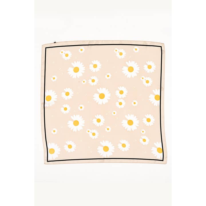 Hana - Wholesale Bandana - Women's - Floral Print with Square Outline Silky Bandana