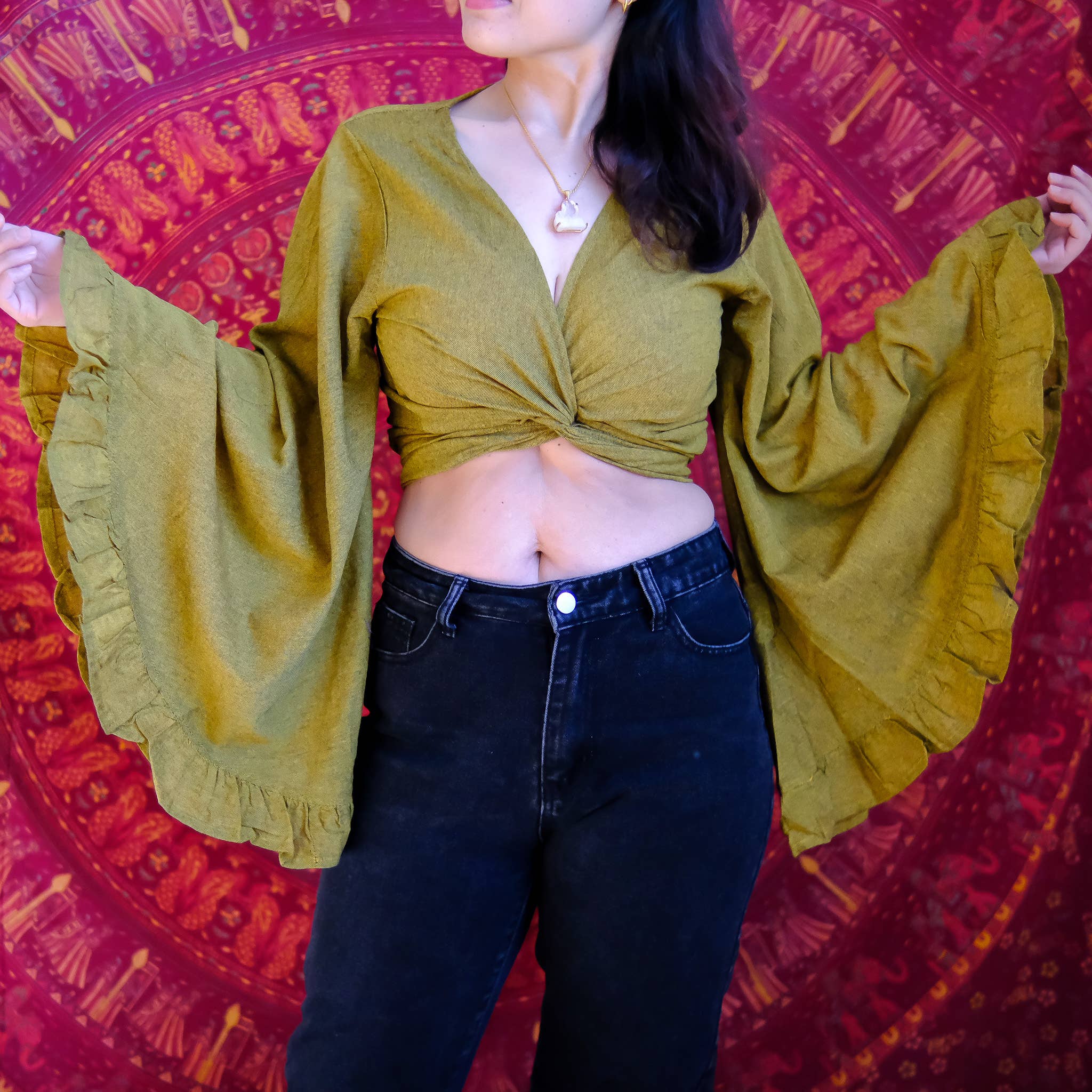 Karma Nepal Crafts - Wholesale Blouse - Women's - Cotton Flare Sleeve Top with Ruffle0