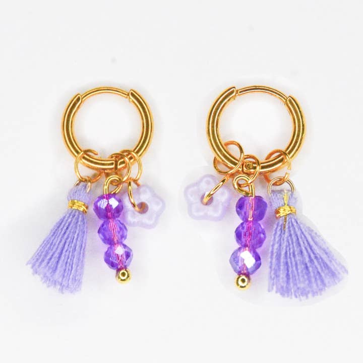 Orecchini pendenti Purple Party per la vendita all'ingrosso da parte di Feestbeest-kids
