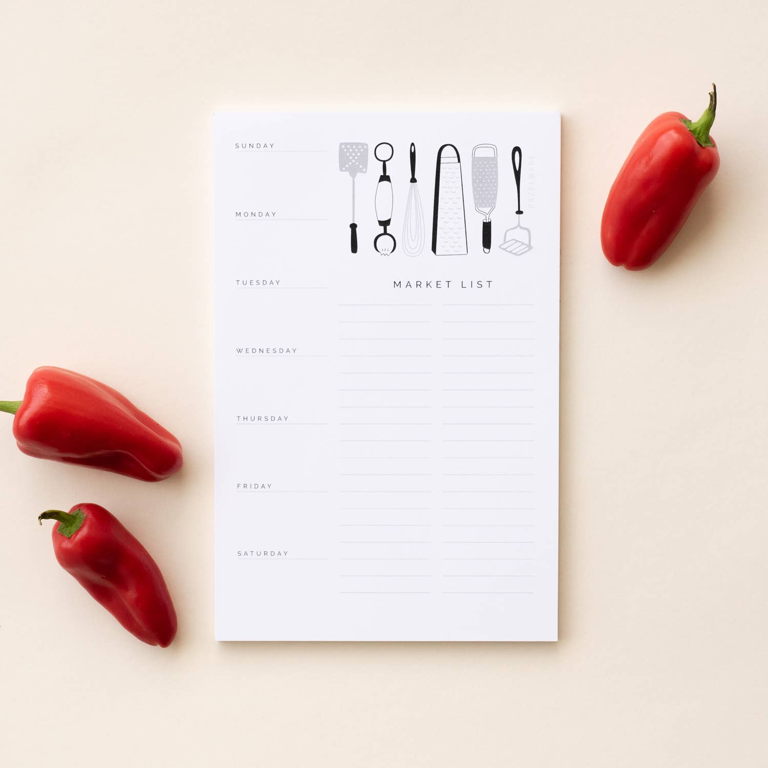 HAZELMADE® Tea Towels + Gifts - Wholesale Notepad - Meal Planner Kitchen Utensils Notepad / Large / 5.5" x 8.5"1