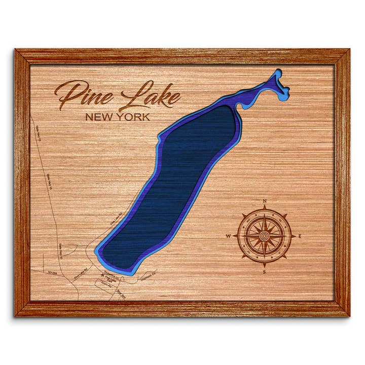 Mappa della Profondità di Pine Lake, Caroga NY - Arte Murale Personalizzata del Lago per la vendita all'ingrosso da parte di Premier Gifts and More
