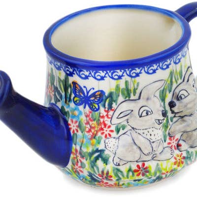 Watering Can 23 oz Red Hibiscus Theme UNIKAT for wholesale by Polmedia Polish Pottery