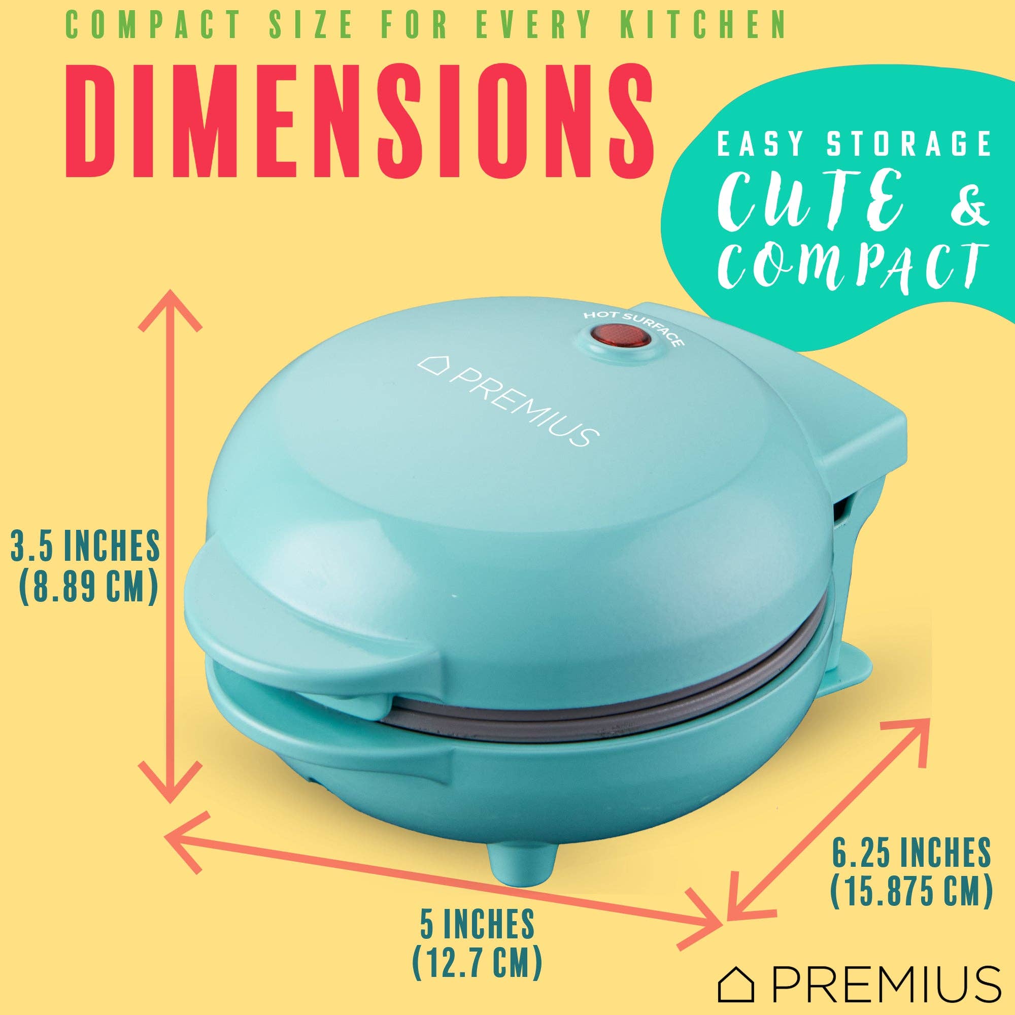 ShopBobbys - Wholesale Kitchen Appliance - PREMIUS Ceramic Non-Stick Mini Snack Waffle Maker, 4 Inch Mold5