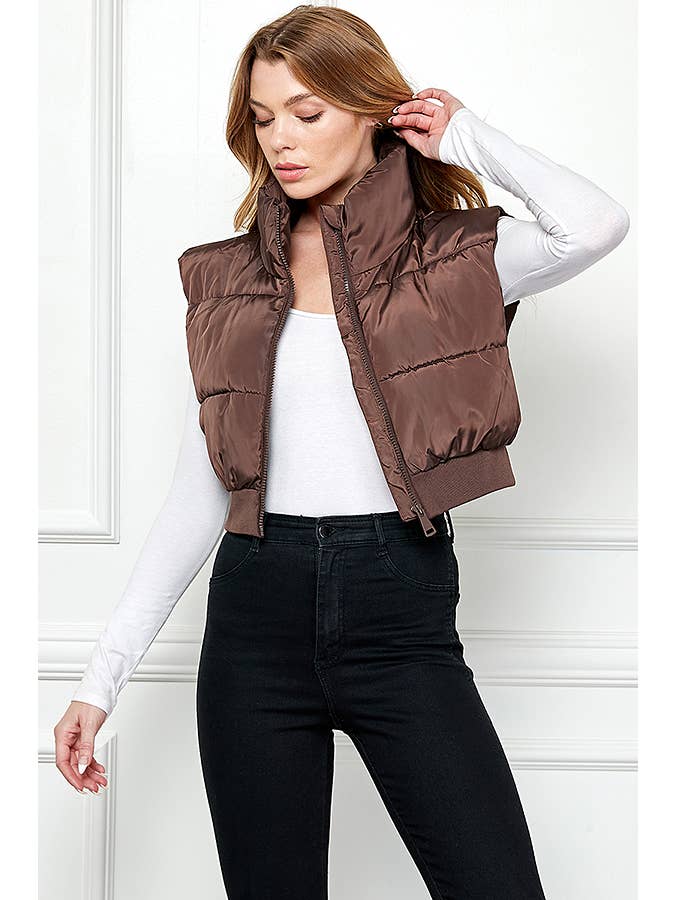 Veracci - Venta al por mayor Chaleco de abrigo - Mujer - Chaleco acolchado corto con cintura elástica4