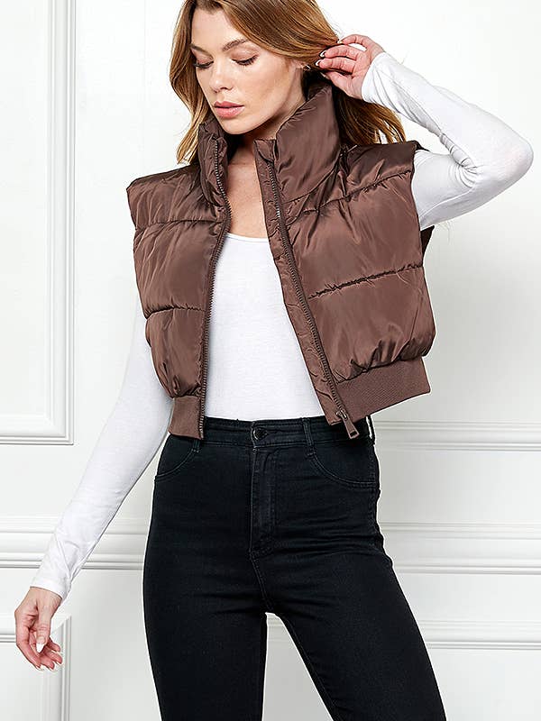 Cropped Puffer Vest with Elastic Waist for wholesale by Veracci