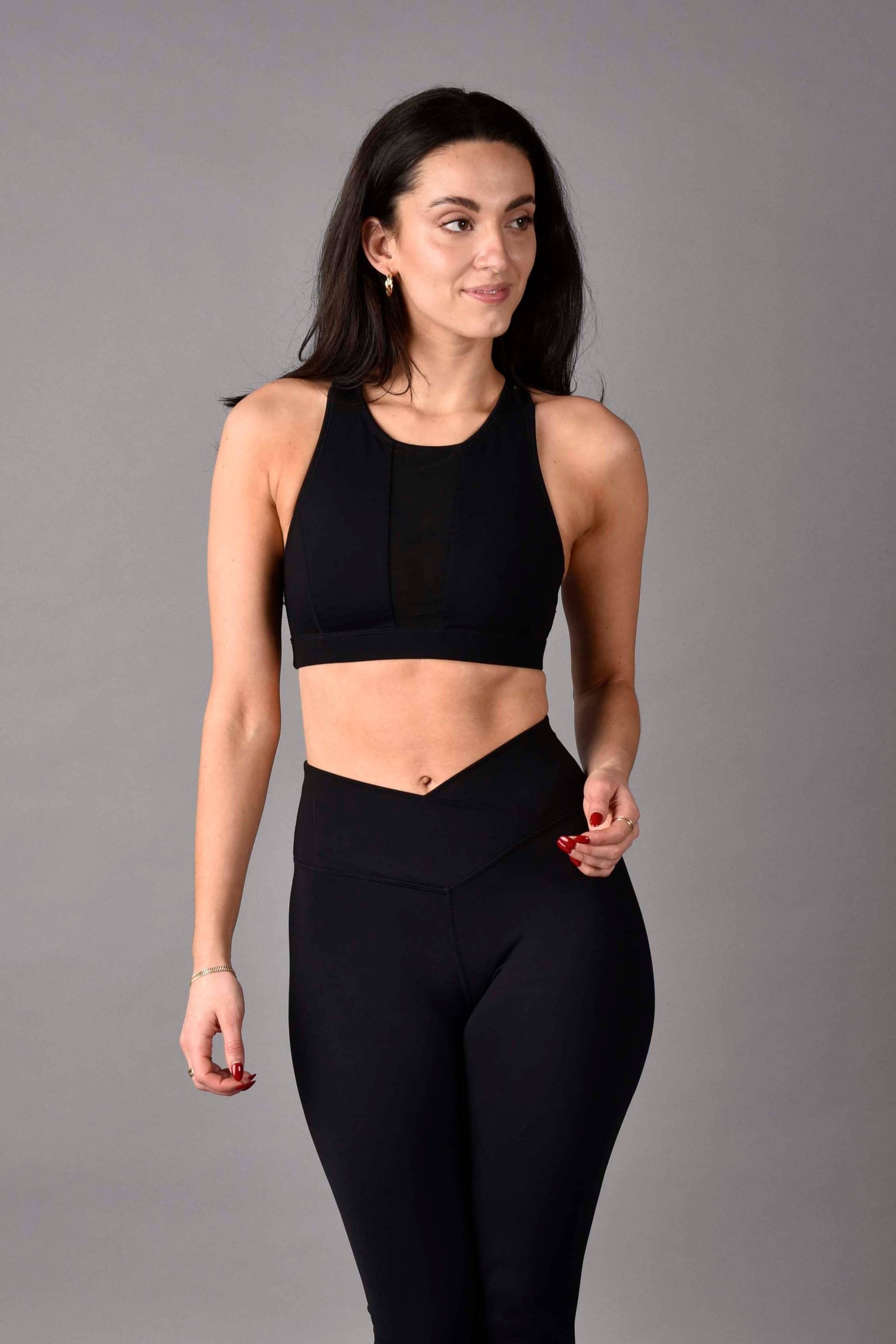 Wear Love More LLC - Wholesale Activewear Set - Women's - Stevie Reversible Matte Luxe High Neck Sports Bra in Black Combo2