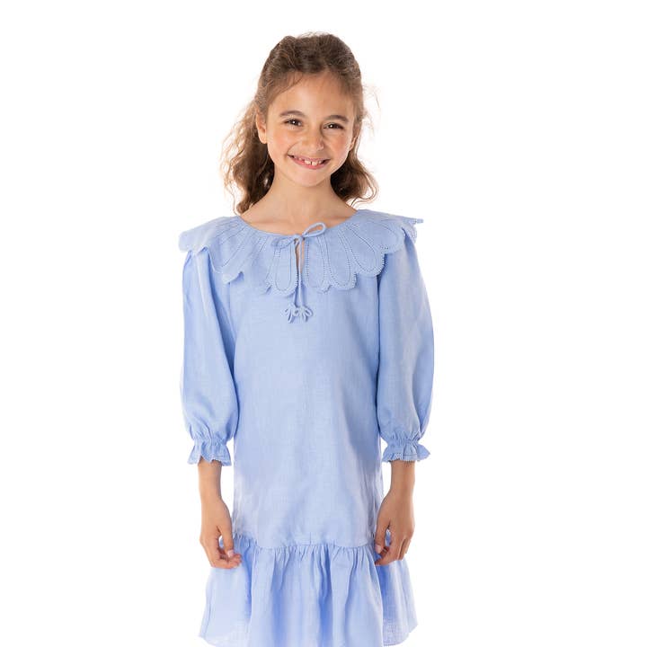 Flora - Collared Linen Dress - Azure Blue - No Tariffs for wholesale by Ruhmee