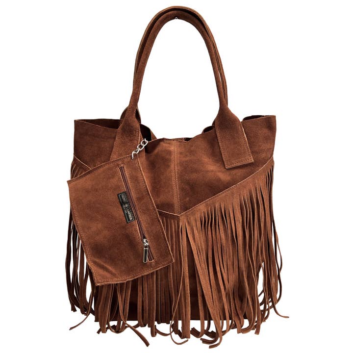 MODARNO - Wholesale Shoulder Bag - Women's - Modarno women's shopper bag in genuine suede with fringe plu31