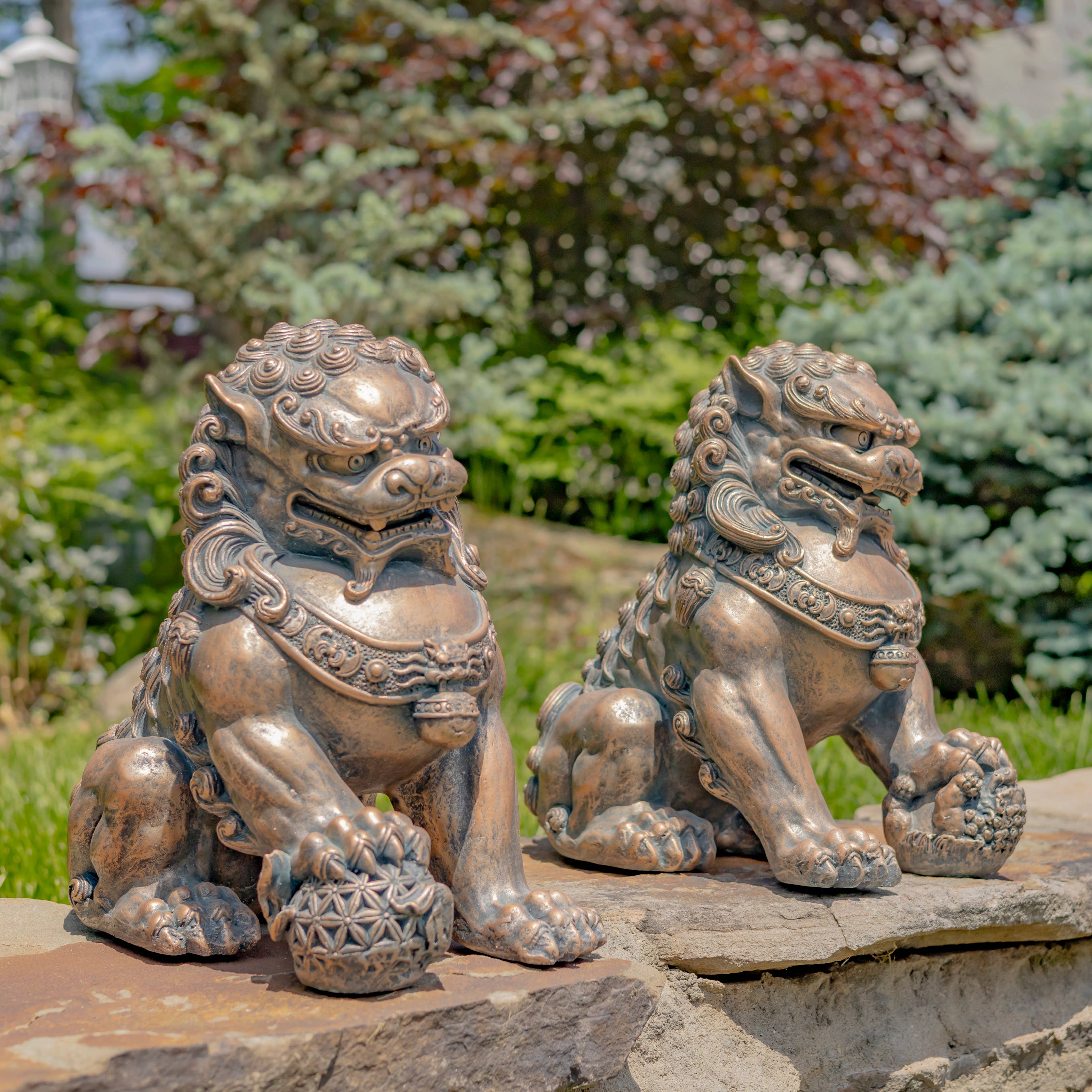 Zaer Ltd. International - Wholesale Sculpture - 16" Tall Small Magnesium Fu Dog Sentry Statues "Xiao & Yan"0