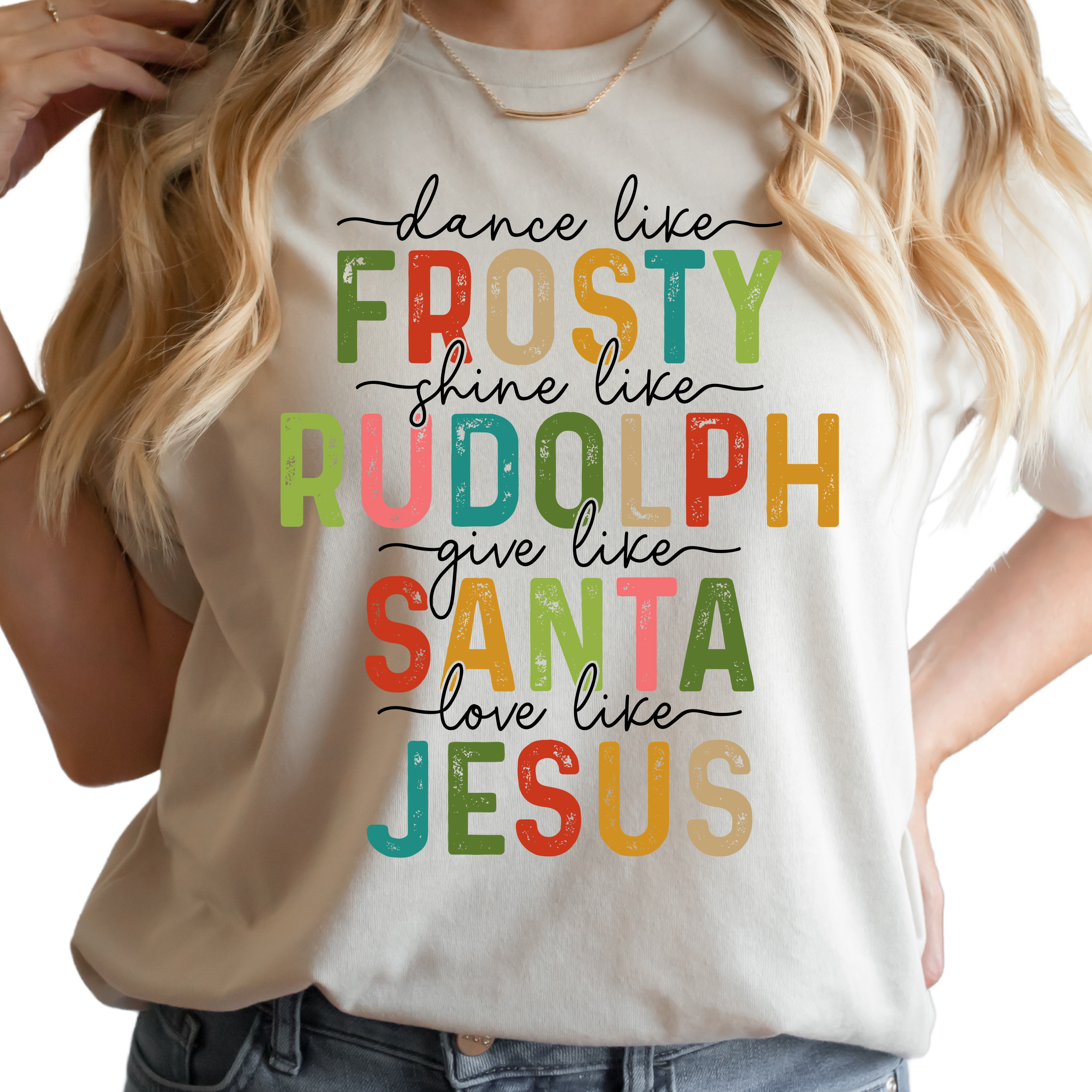 Epic Life  - Designed - Vente Sweat-shirt à imprimés – femme - Sweat-shirt de Noël Dance Like Frosty Shine Like Rudolph Give Like Santa Love Like Jesus — Cadeau de Noël chrétien pour maman, épouse, sœur1