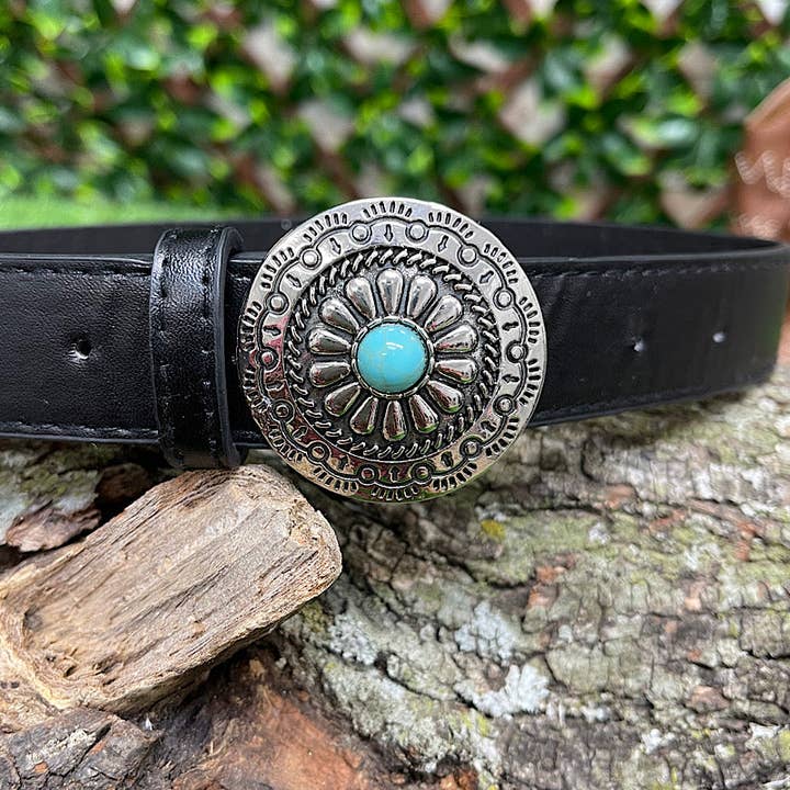 Kids Charm Online - Wholesale Belt - Kids - Black Western Belt with Silver Concho Buckle for Girls