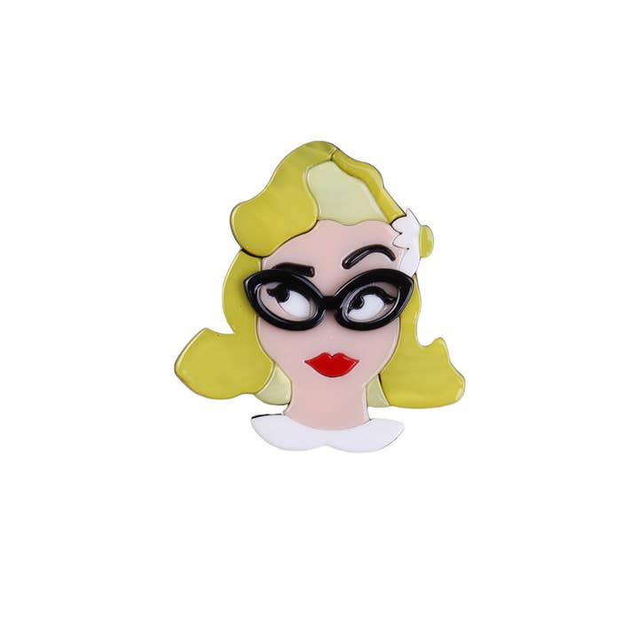 Miss Minna - Wholesale Brooch - π Retro brooch with girl with glasses design π1
