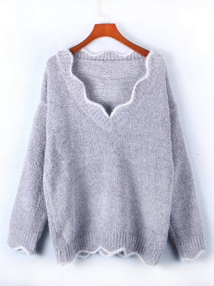 Masyal - Wholesale Knit Sweater - Women's - Scallop Trim Knit Sweater