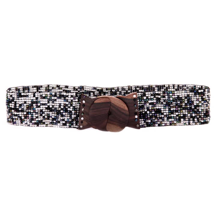 Beaded belt wood scroll in black mix. for wholesale by Erik & Mike