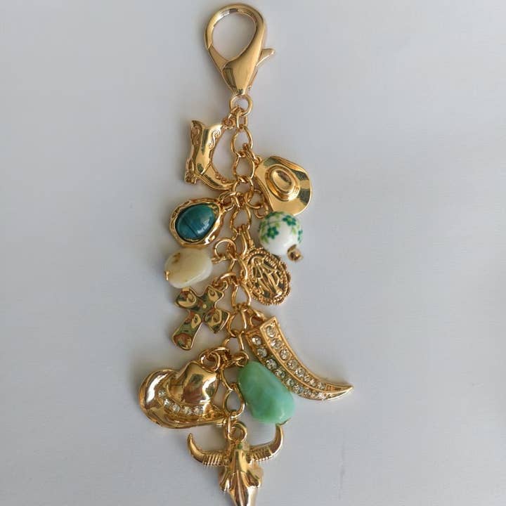 Gold WESTERN PORCELAIN CROSS BOOT COWBOY HAT BAG CHARM | 80K010 for wholesale on Faire