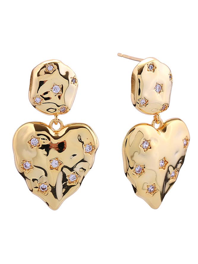 14K Crinkle Heart Pave CZ Post Earring for wholesale by Hana