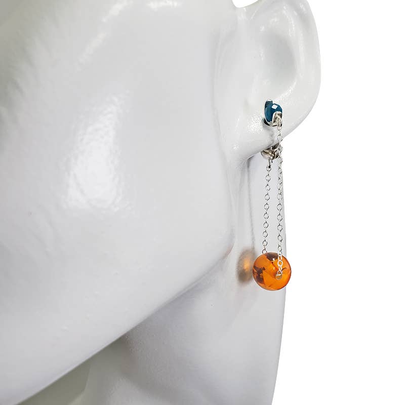 Amberman - Wholesale Dangle Earrings - Cognac Amber / Apatite Post Dangle Earrings1