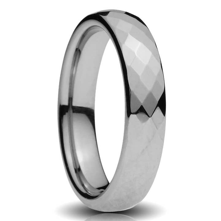 Silver Tungsten Ring, Faceted - 4MM for wholesale by Redwood Rings