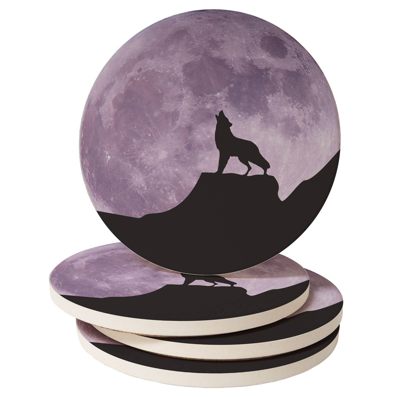 Conimar Promotions - Wholesale Coasters - "Wolf Moon" 4-Pack Absorbent Stone Coaster Set    0